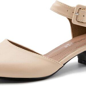 Women's Faux Leather Ankle Strap Dress Pumps 7.5 Low Chunky Heel Casual Work